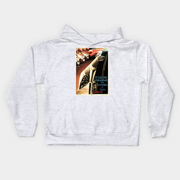 Roma Italy Salon International Automobile Advertisement Vintage Car Kids Hoodie by vintageposters